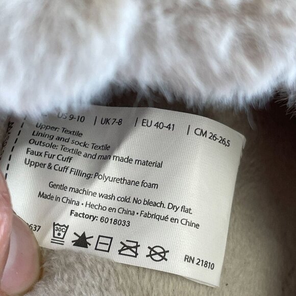 Dearfoams Women's US 9-10  Knit Clog Slippers Large Faux Fur Lined Beige - Picture 3 of 7